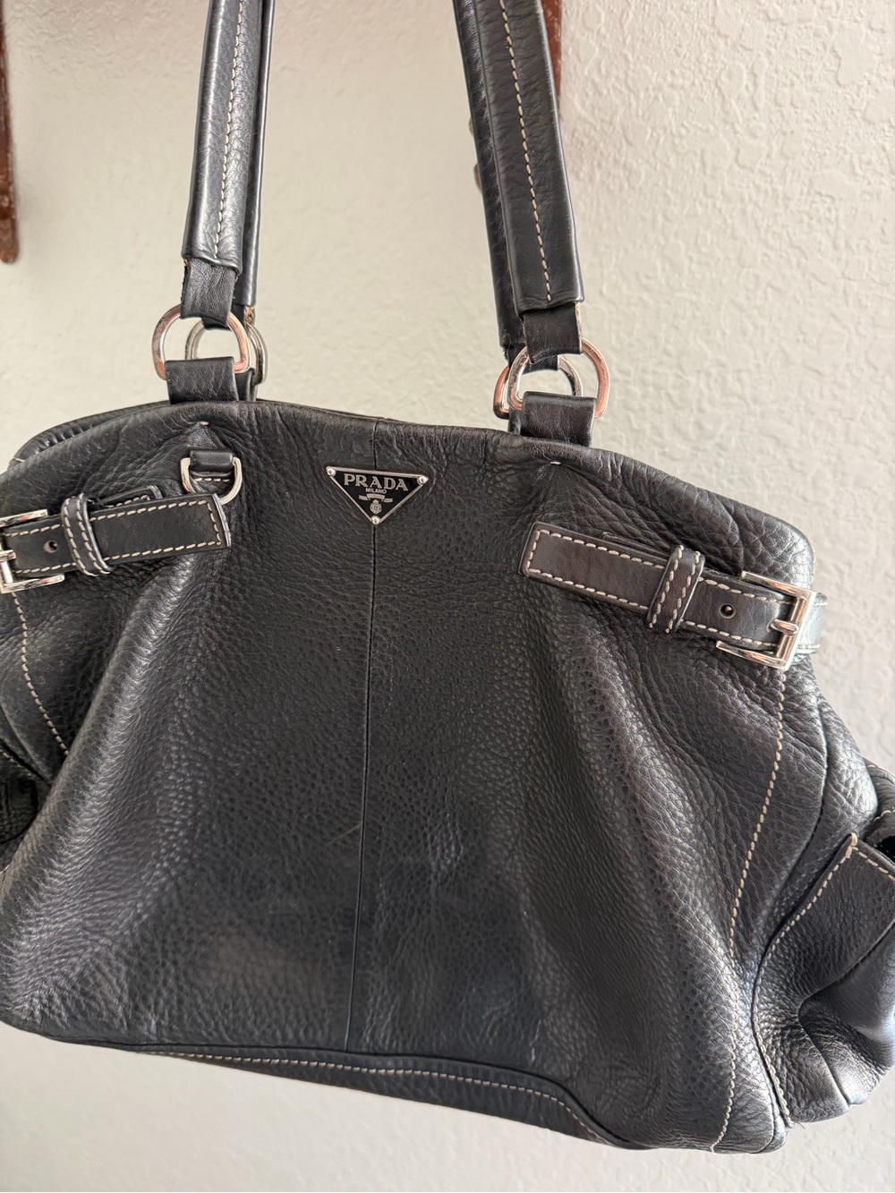 Prada Black Leather Shoulder Bag with Silver Hardware - Picture 13 of 14